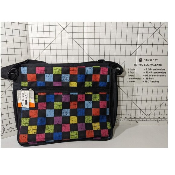 Global Degree Handbags - NEW- Global Degree Checkered Messenger Bag Bookbag Laptop Handbag Multi Colored